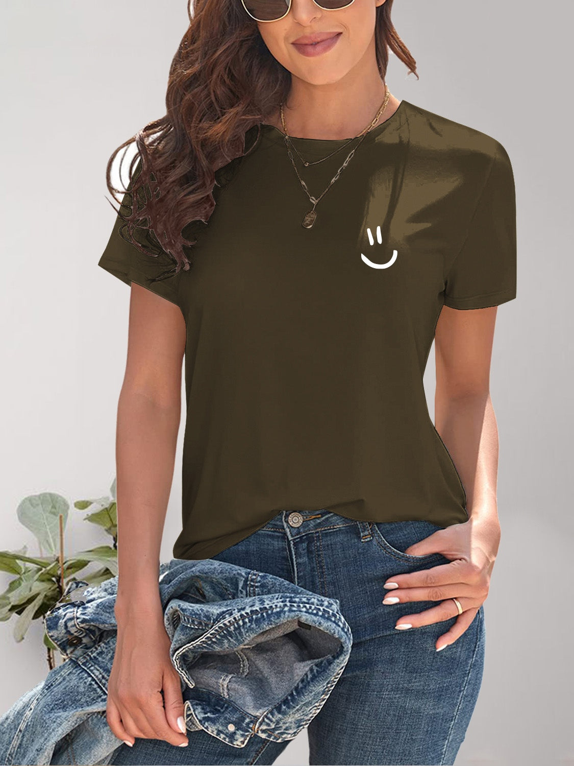 Smile Graphic Round Neck Short Sleeve T-Shirt - House of Binx