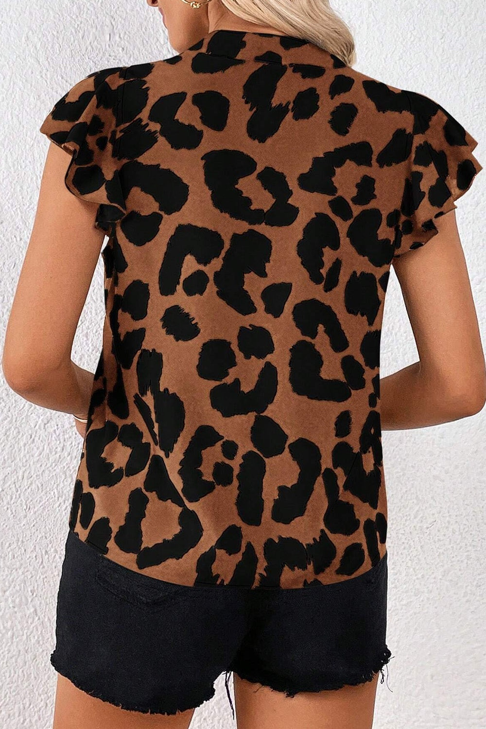 Leopard Notched Cap Sleeve Blouse - House of Binx