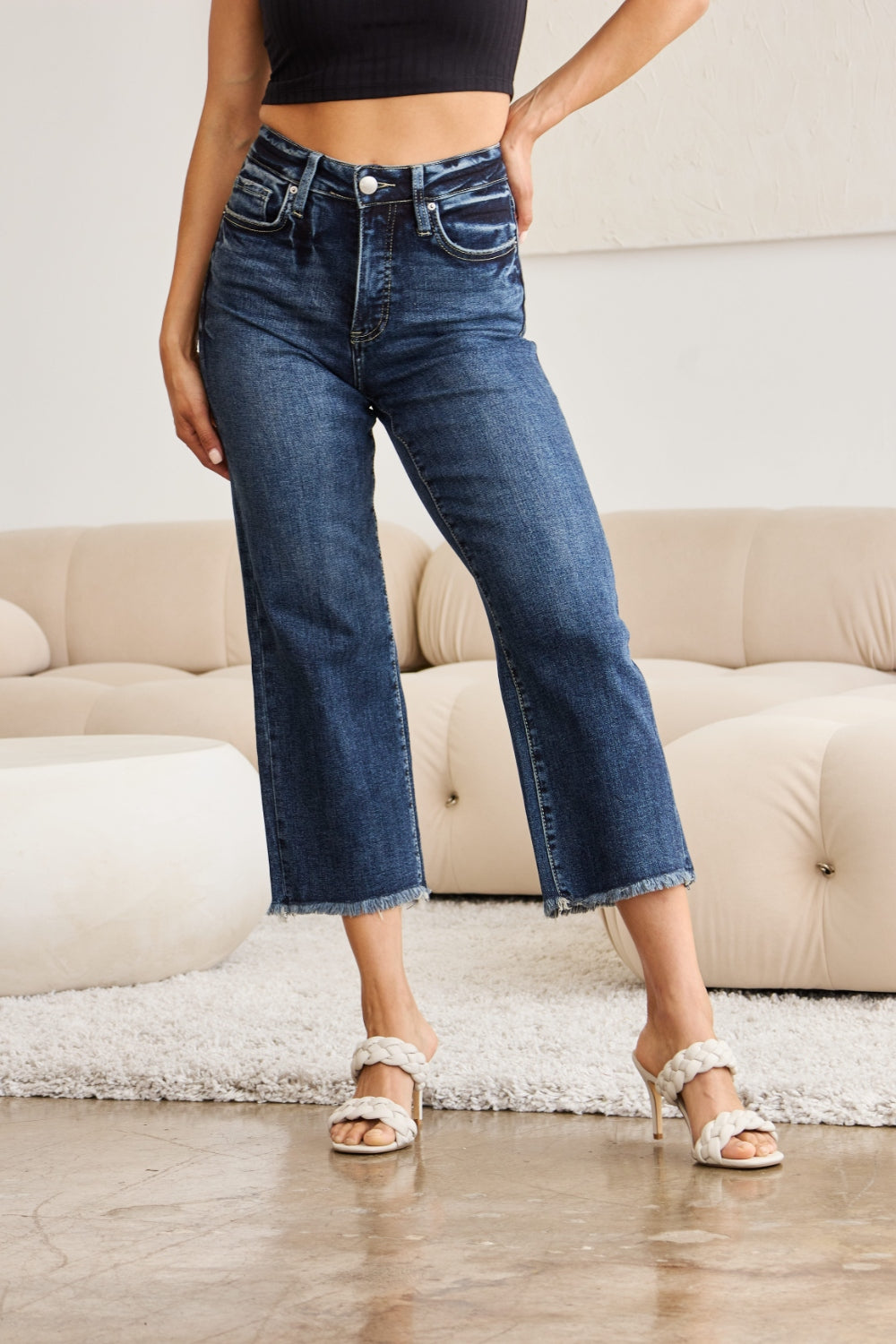 RFM Full Size Tummy Control High Waist Raw Hem Jeans - House of Binx