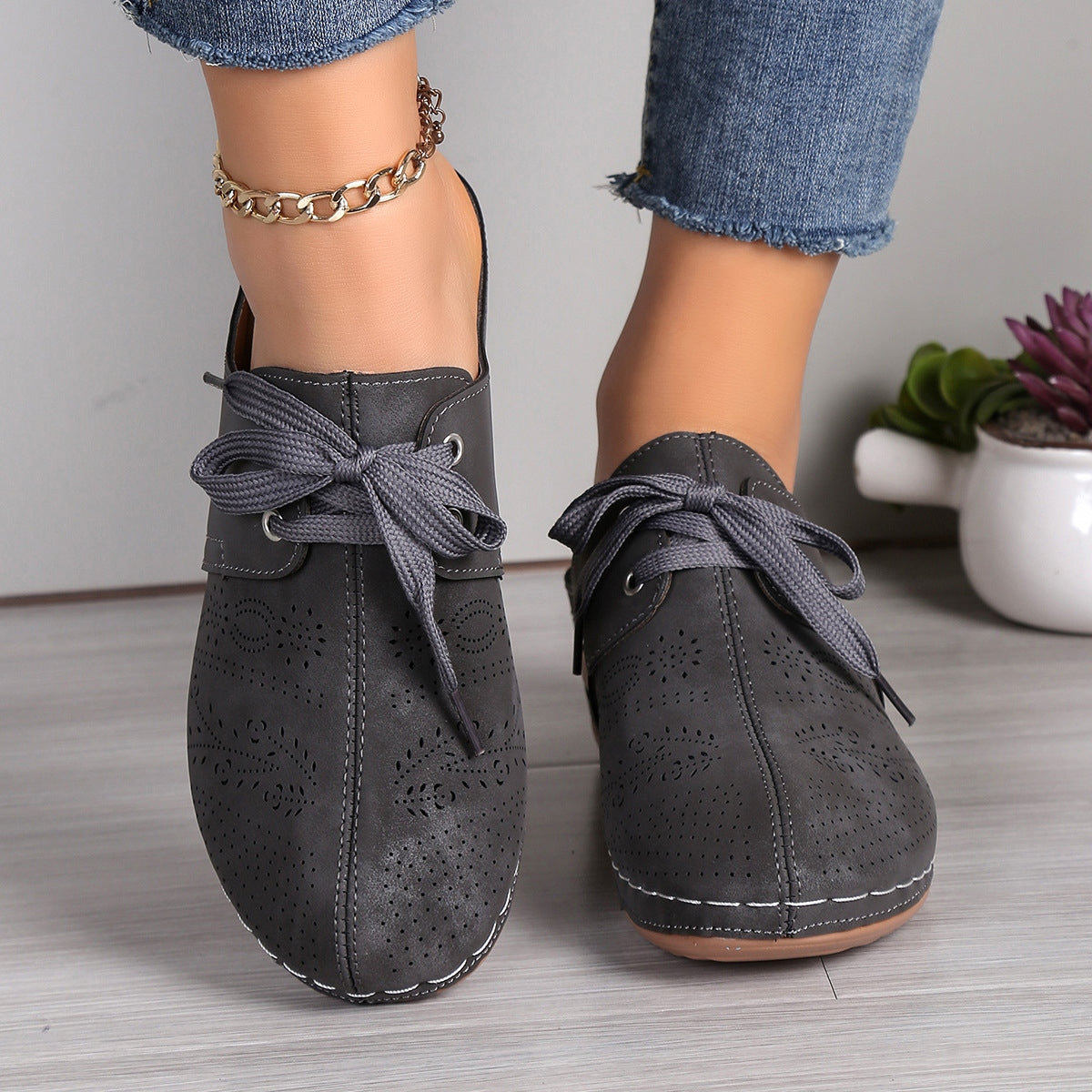 Lace-Up Round Toe Wedge Sandals - House of Binx
