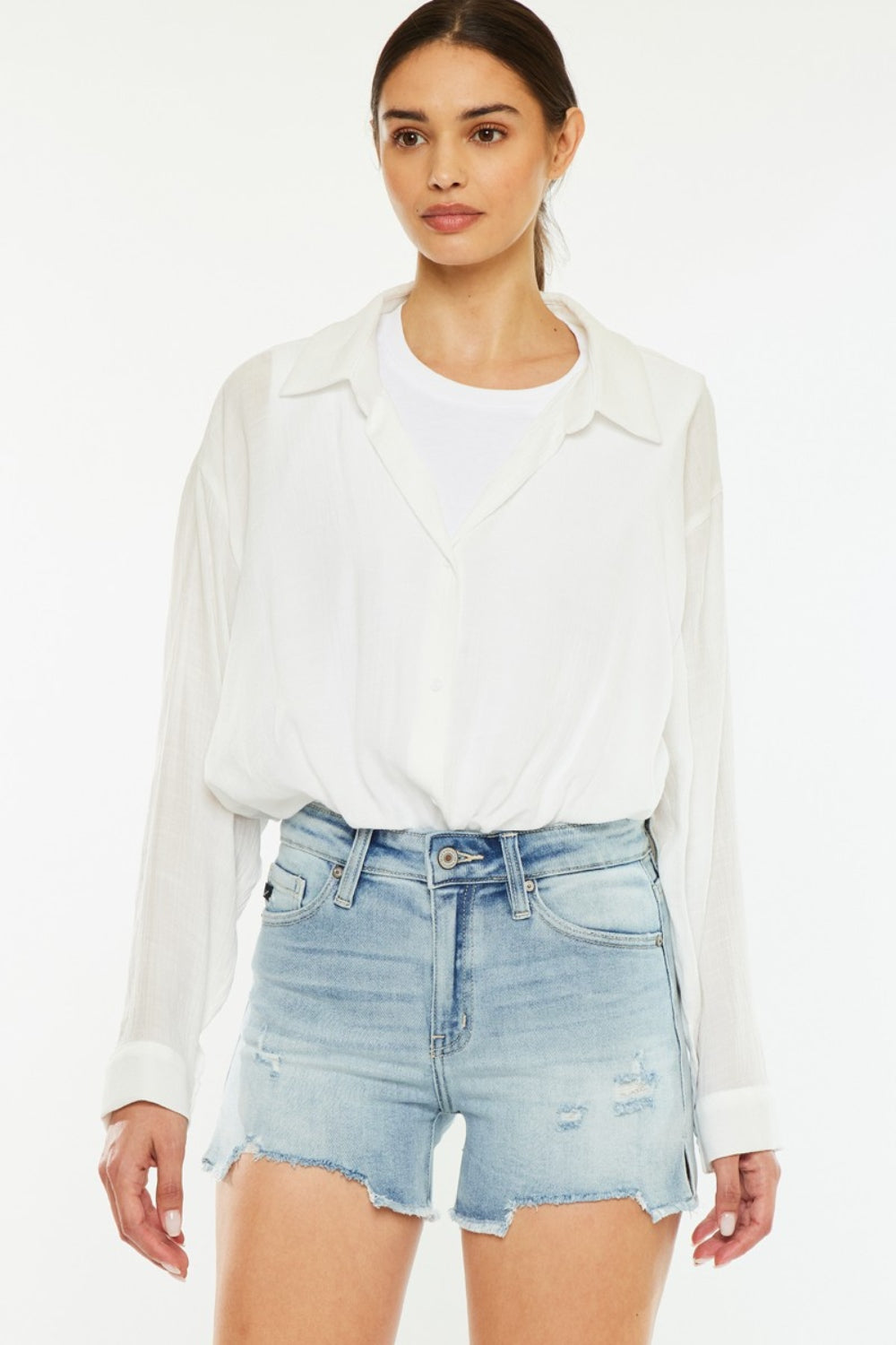Kancan High Rise Side Slit Denim Shorts - House of Binx
