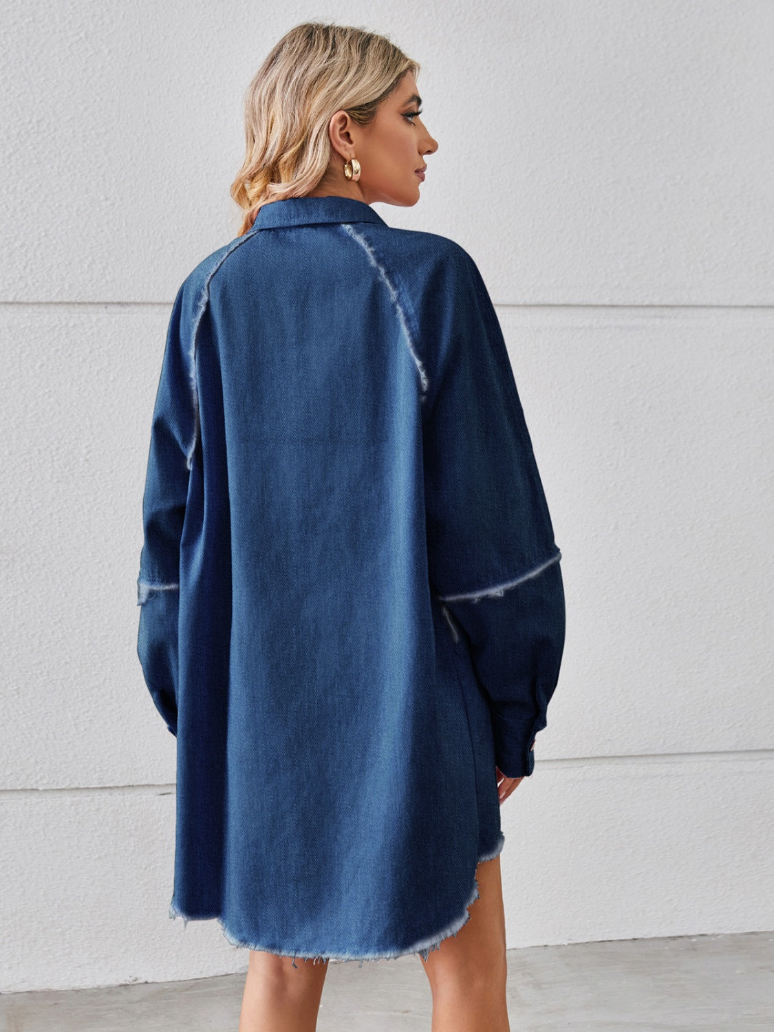 Raw Hem Button Up Denim Dress - House of Binx