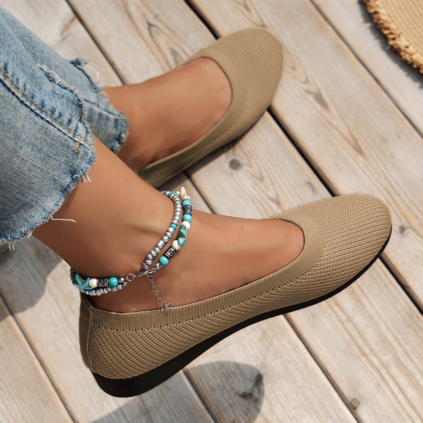 Round Toe Knit Ballet Flats - House of Binx