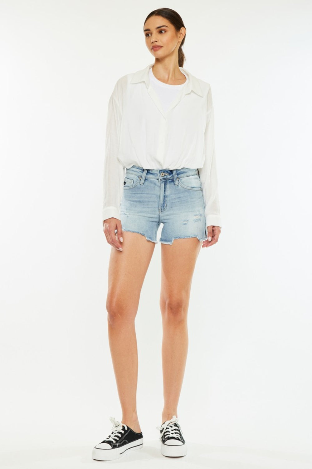 Kancan High Rise Side Slit Denim Shorts - House of Binx