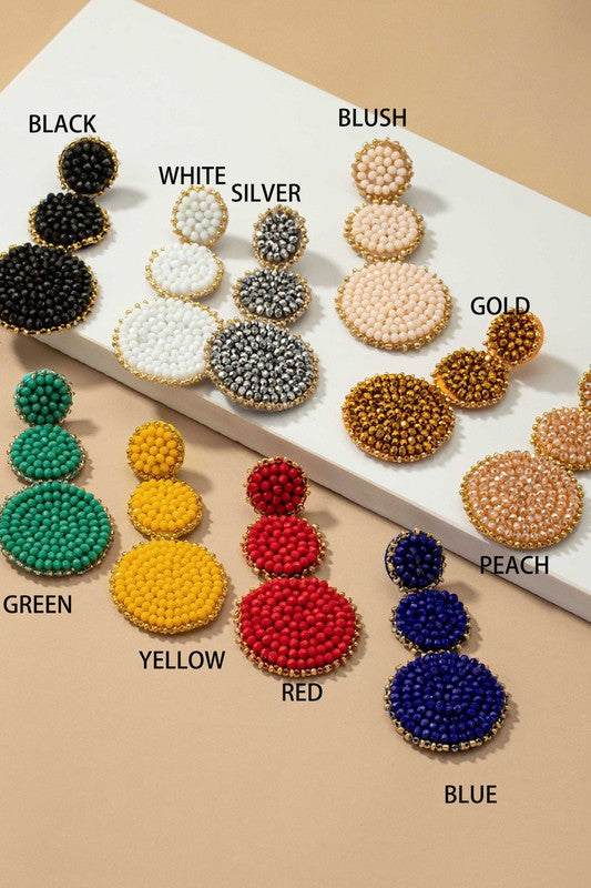 GRADUATE THREE GLASS BEAD DISKS DROP EARRINGS - House of Binx