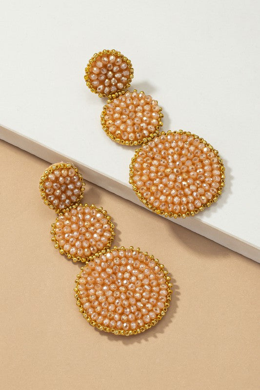 GRADUATE THREE GLASS BEAD DISKS DROP EARRINGS - House of Binx