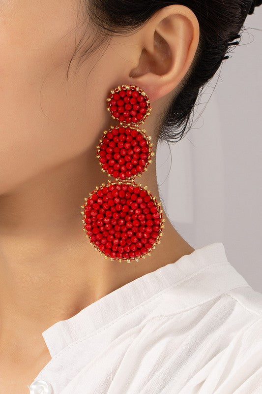 GRADUATE THREE GLASS BEAD DISKS DROP EARRINGS - House of Binx