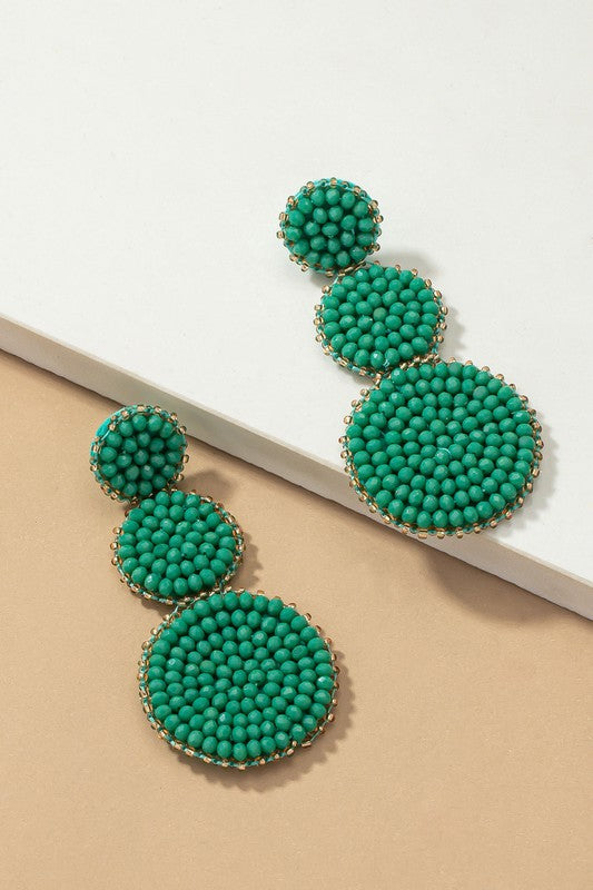 GRADUATE THREE GLASS BEAD DISKS DROP EARRINGS - House of Binx