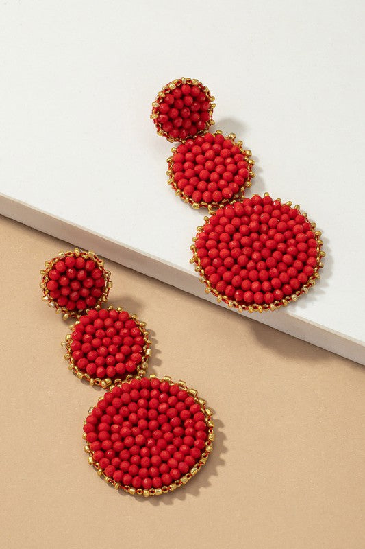GRADUATE THREE GLASS BEAD DISKS DROP EARRINGS - House of Binx