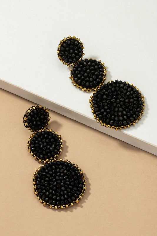 GRADUATE THREE GLASS BEAD DISKS DROP EARRINGS - House of Binx