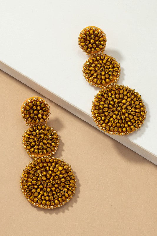 GRADUATE THREE GLASS BEAD DISKS DROP EARRINGS - House of Binx