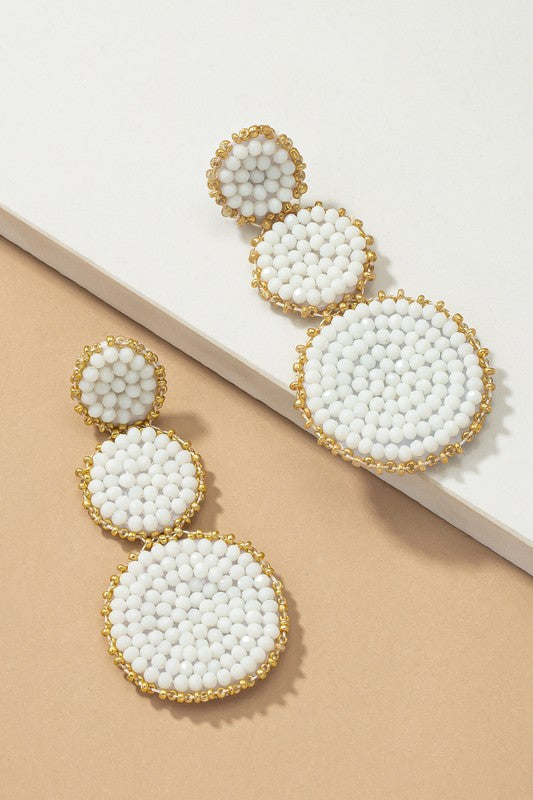 GRADUATE THREE GLASS BEAD DISKS DROP EARRINGS - House of Binx
