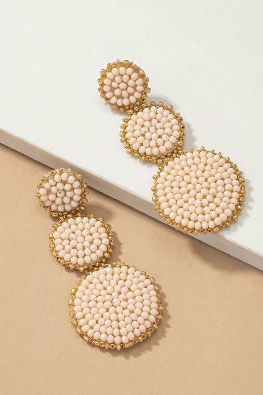 GRADUATE THREE GLASS BEAD DISKS DROP EARRINGS - House of Binx