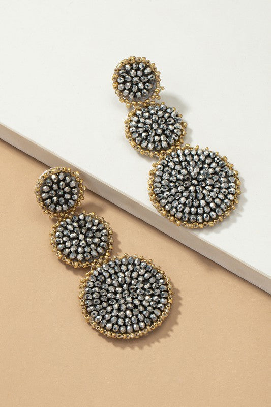 GRADUATE THREE GLASS BEAD DISKS DROP EARRINGS - House of Binx