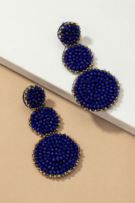 GRADUATE THREE GLASS BEAD DISKS DROP EARRINGS - House of Binx