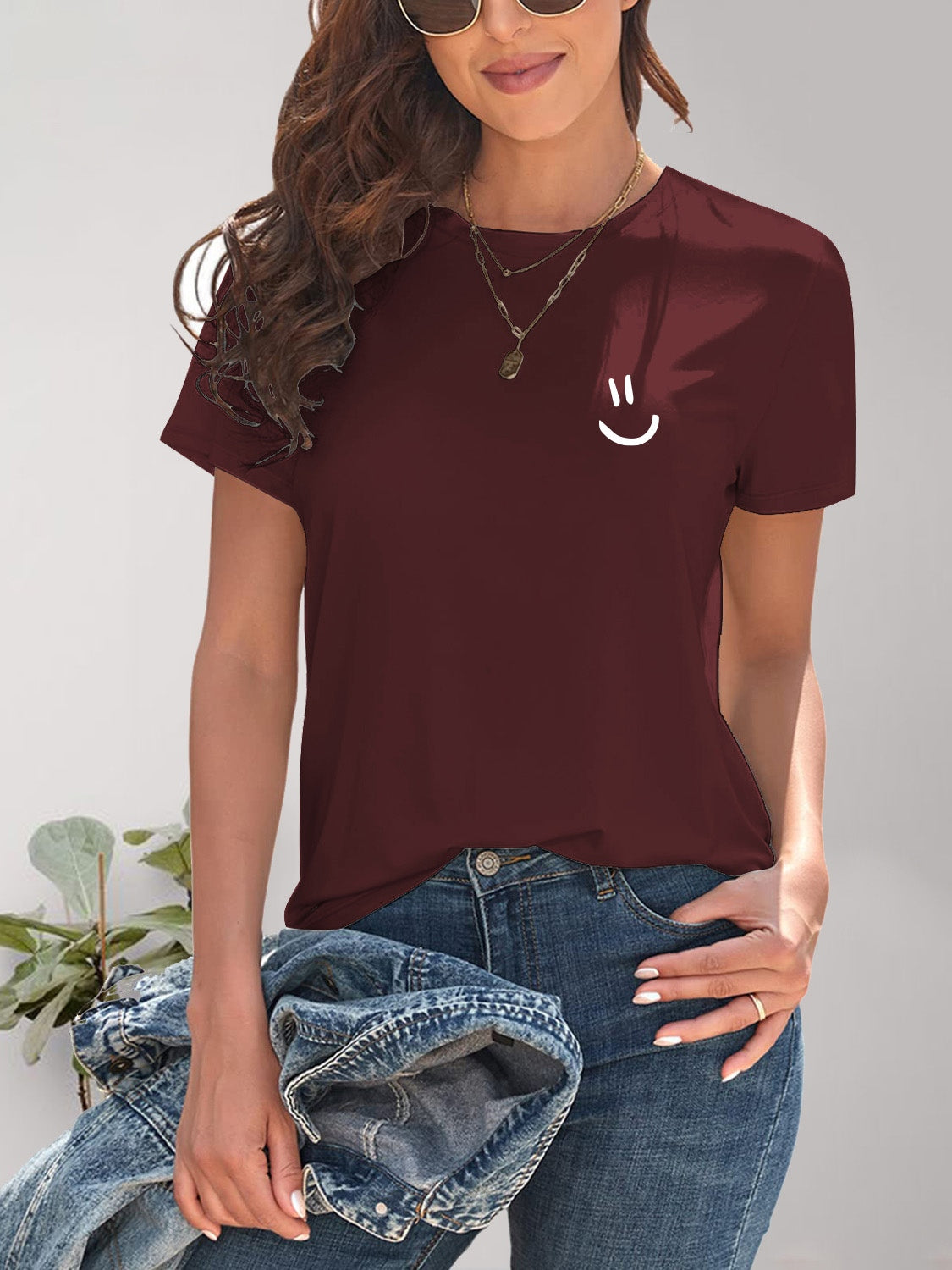 Smile Graphic Round Neck Short Sleeve T-Shirt - House of Binx