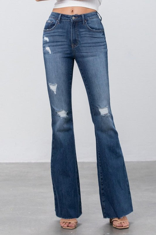 MID RISE DARK WASH FLARE JEANS - House of Binx
