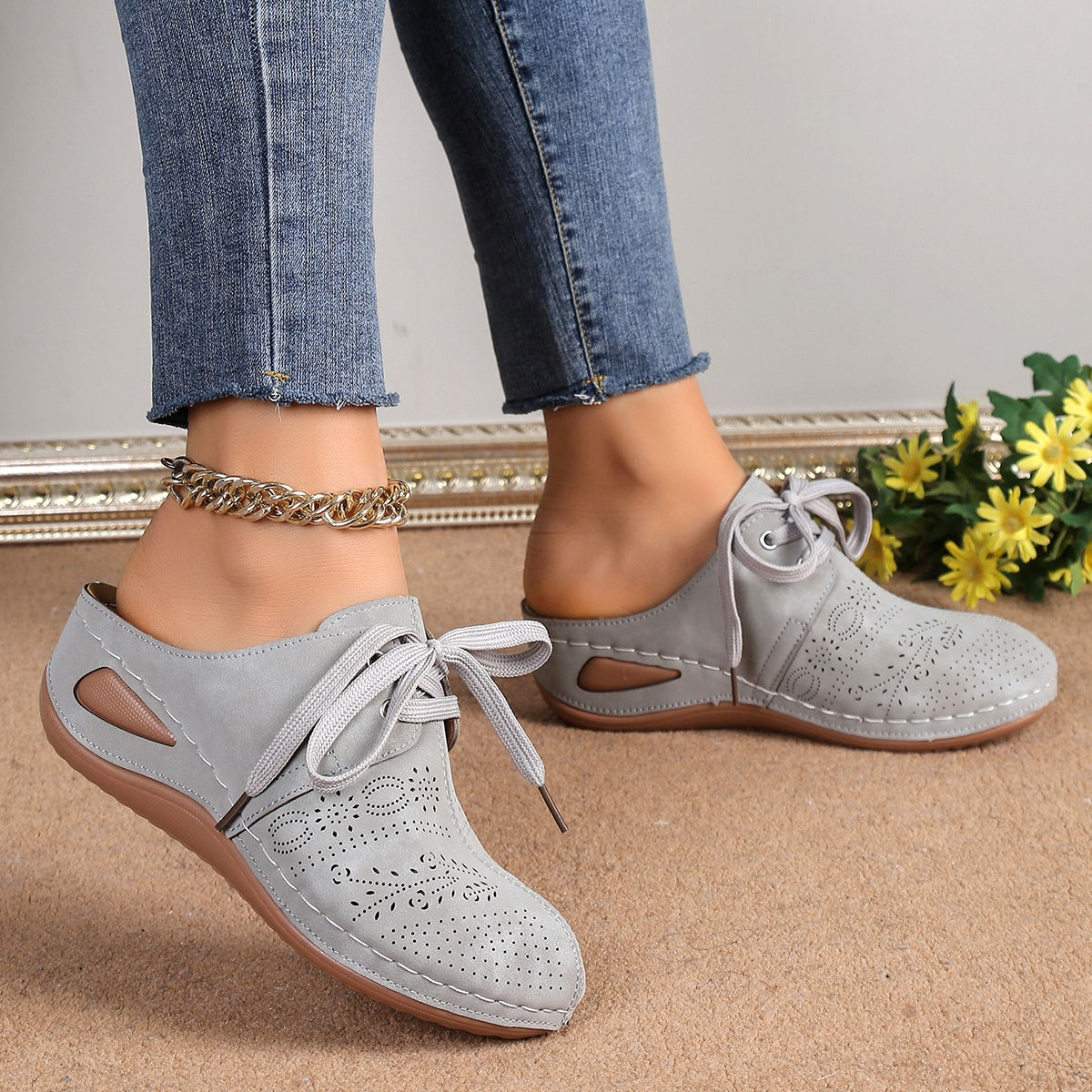 Lace-Up Round Toe Wedge Sandals - House of Binx