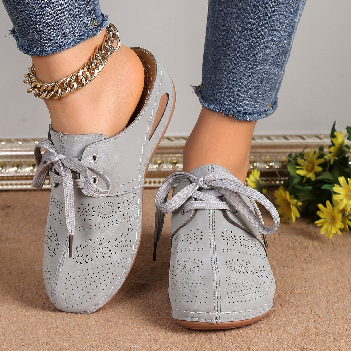 Lace-Up Round Toe Wedge Sandals - House of Binx