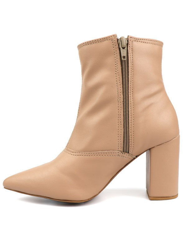 Pointed Toe Bootie with a Block Heel - House of Binx