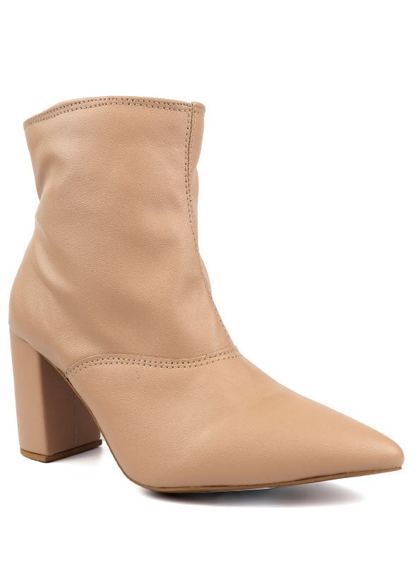 Pointed Toe Bootie with a Block Heel - House of Binx