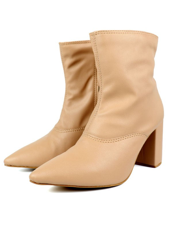Pointed Toe Bootie with a Block Heel - House of Binx