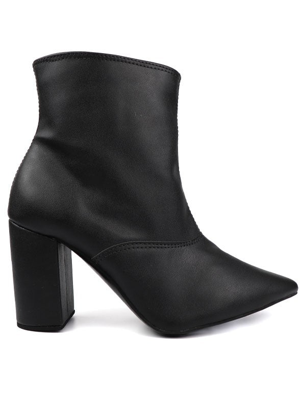 Pointed Toe Bootie with a Block Heel - House of Binx