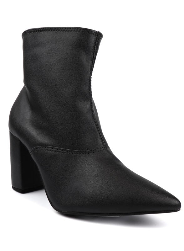 Pointed Toe Bootie with a Block Heel - House of Binx