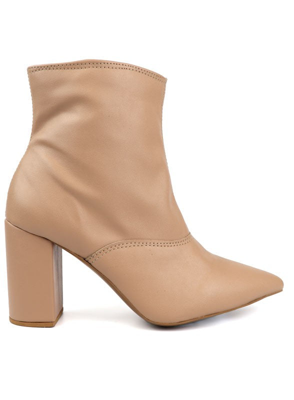 Pointed Toe Bootie with a Block Heel - House of Binx