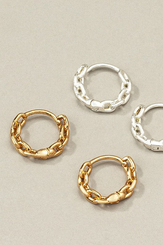 Premium brass chain shape huggie hoop earrings - House of Binx