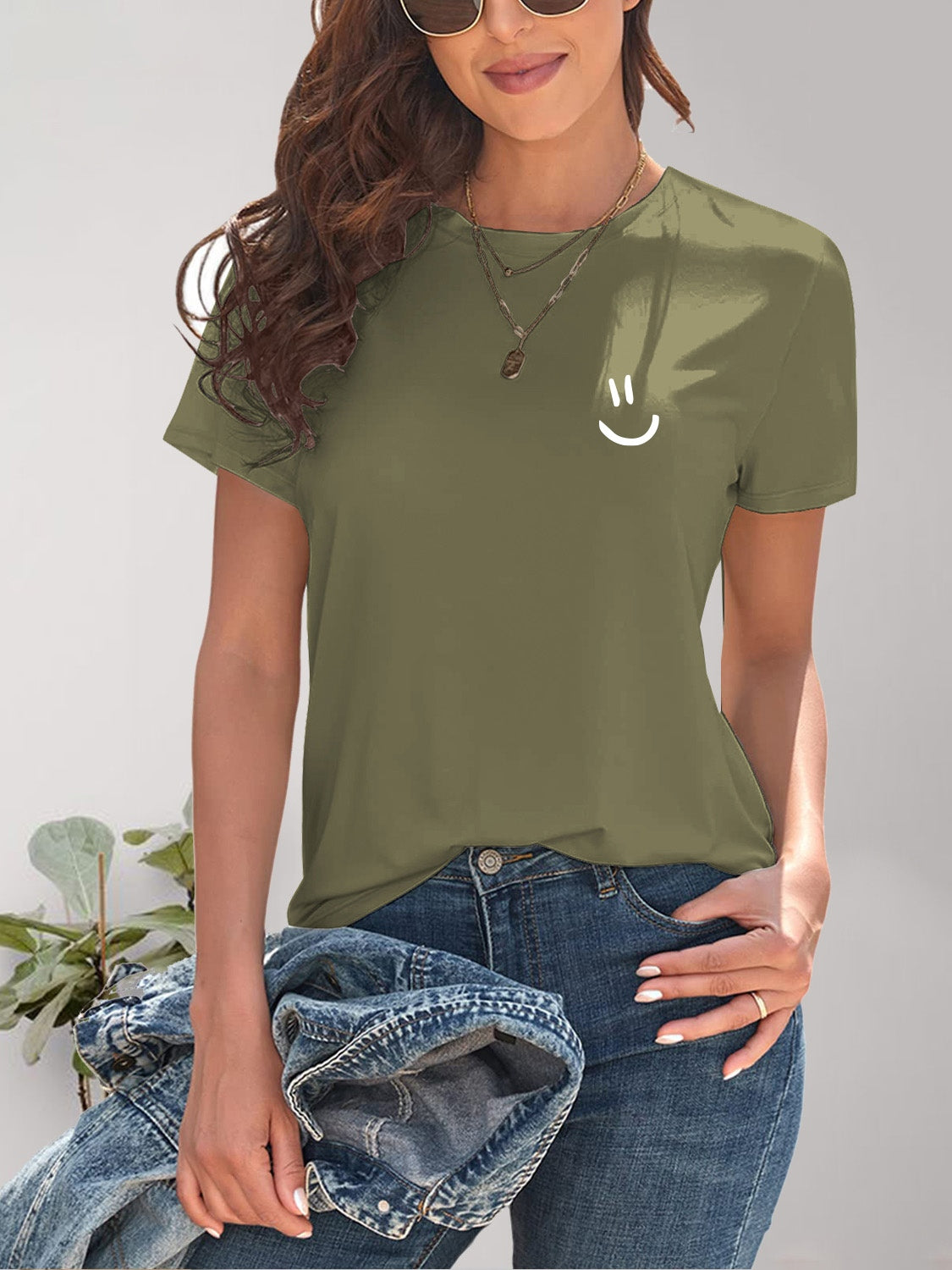 Smile Graphic Round Neck Short Sleeve T-Shirt - House of Binx