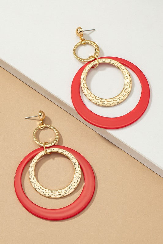 Hammered metal and acrylic hoop drop earrings - House of Binx