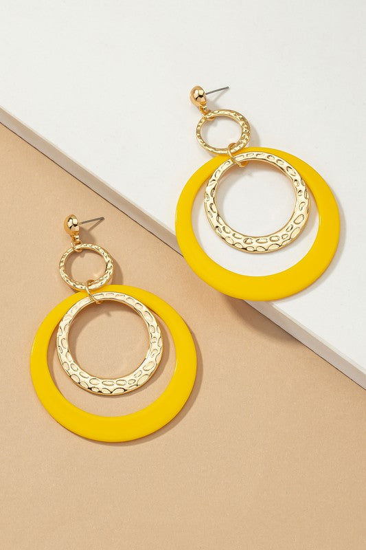 Hammered metal and acrylic hoop drop earrings - House of Binx