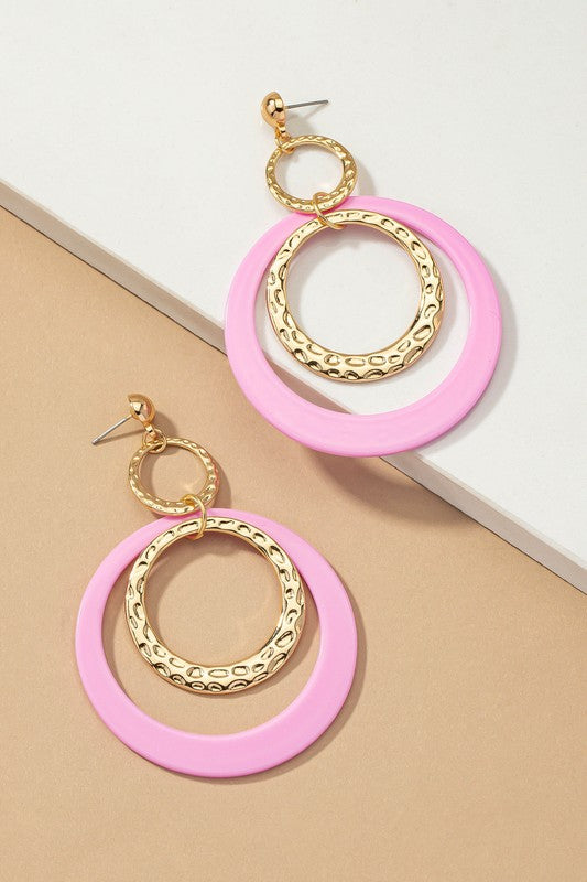 Hammered metal and acrylic hoop drop earrings - House of Binx