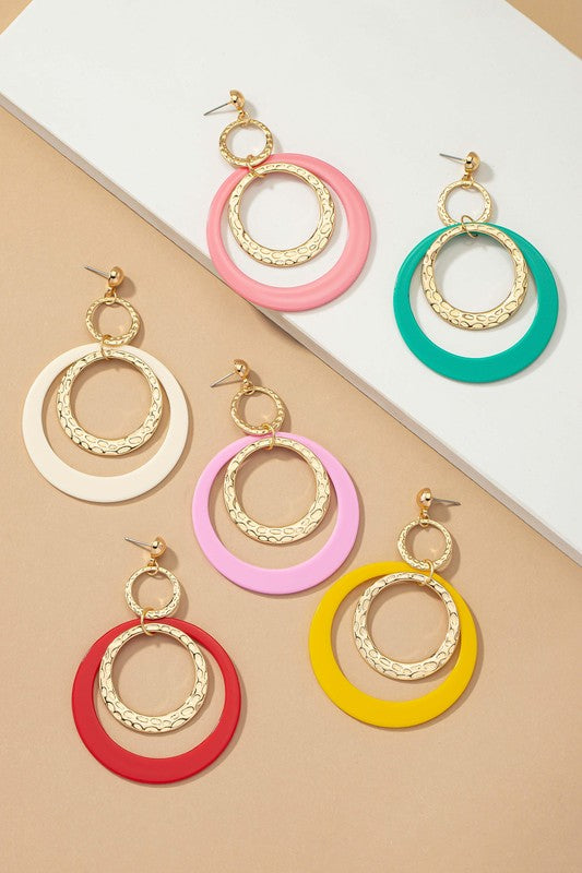 Hammered metal and acrylic hoop drop earrings - House of Binx