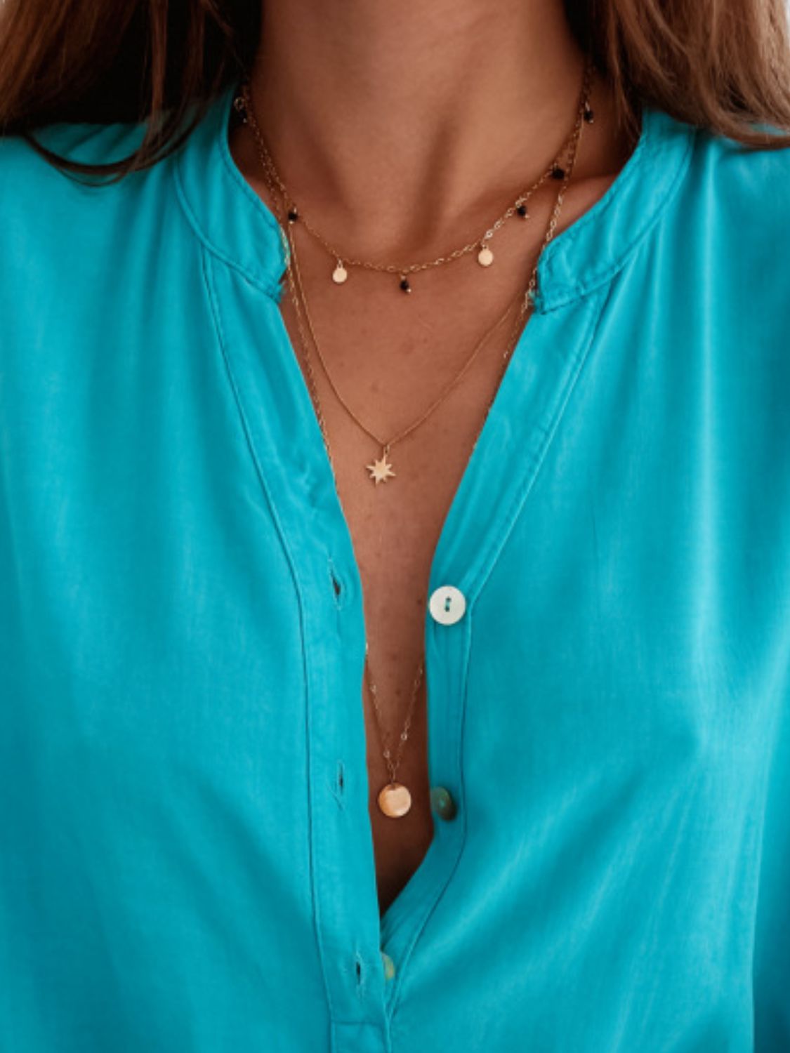 Half Button Notched Half Sleeve Blouse - House of Binx