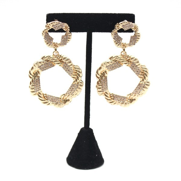TEXTURED RHINESTONE DROP EARRINGS - House of Binx