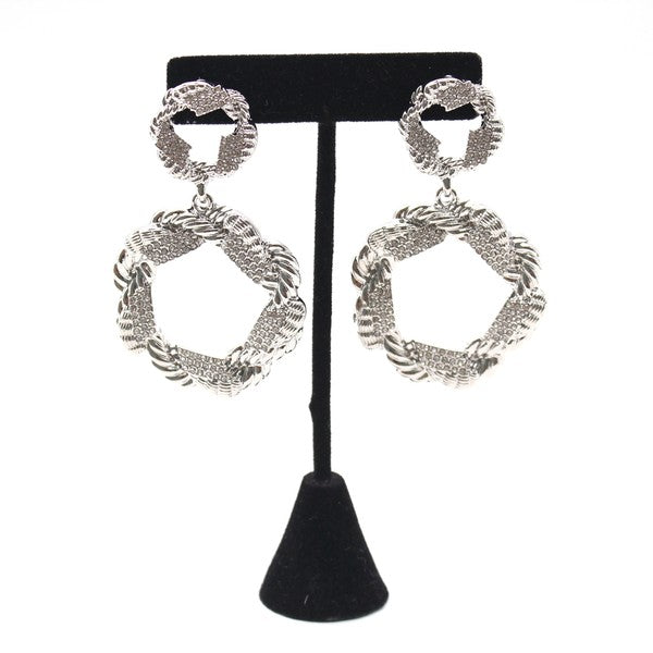 TEXTURED RHINESTONE DROP EARRINGS - House of Binx