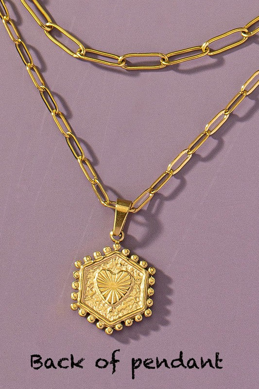 2 row brass double sided hexagon initial necklace - House of Binx