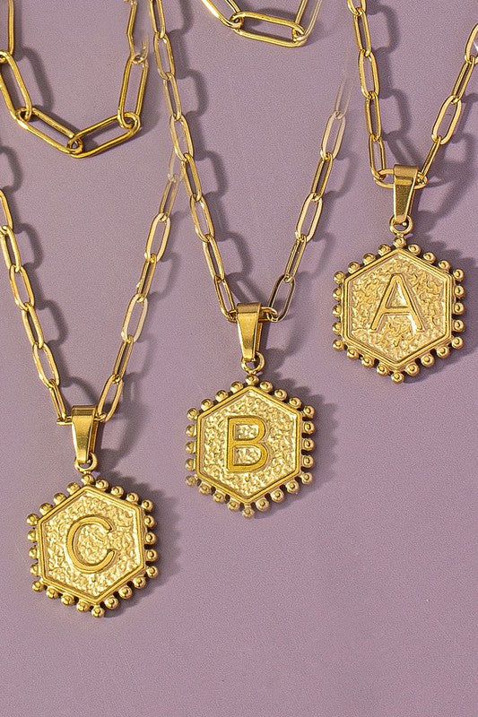 2 row brass double sided hexagon initial necklace - House of Binx