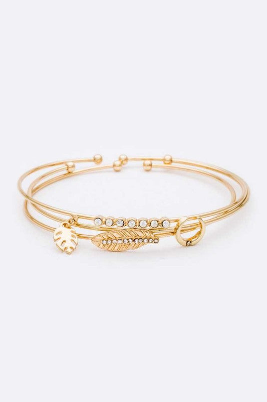 Leaf Horn Triple Wired Convertible Bangle Set - House of Binx
