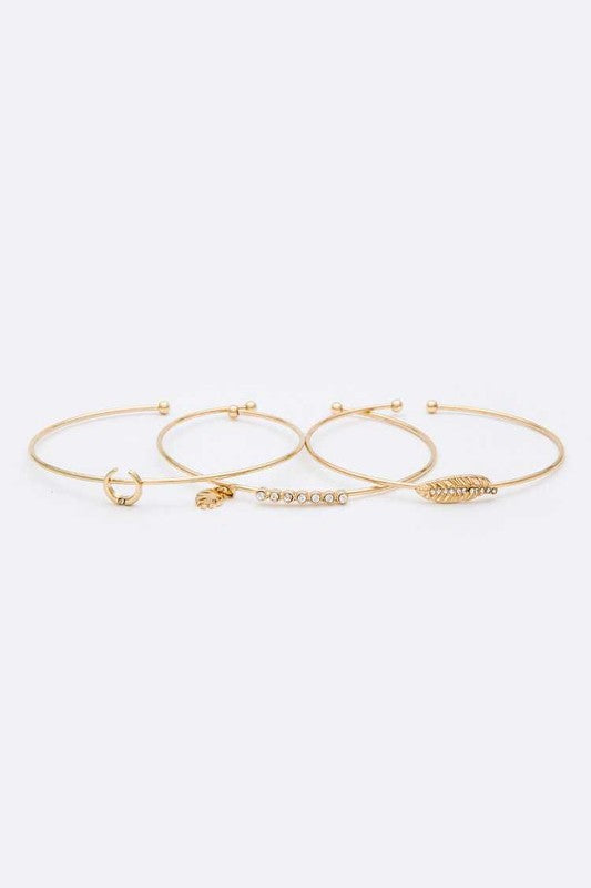 Leaf Horn Triple Wired Convertible Bangle Set - House of Binx