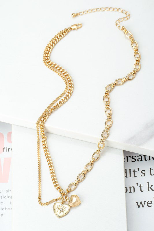 Asymmetric mix chain with heart pendant necklace - House of Binx