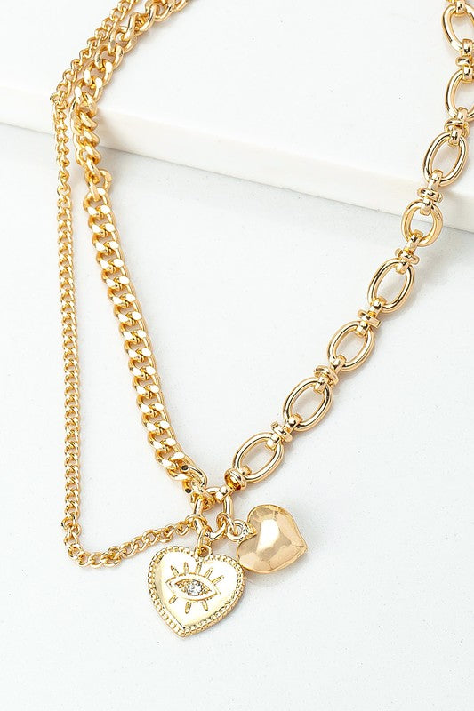 Asymmetric mix chain with heart pendant necklace - House of Binx
