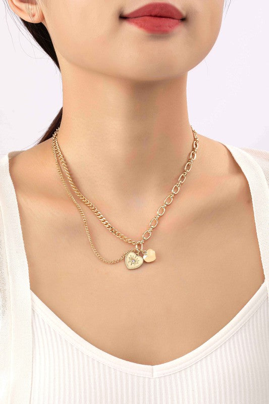 Asymmetric mix chain with heart pendant necklace - House of Binx