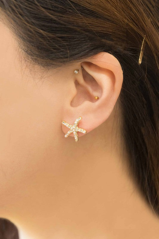 Starfish Stone and Pearl Earrings - House of Binx