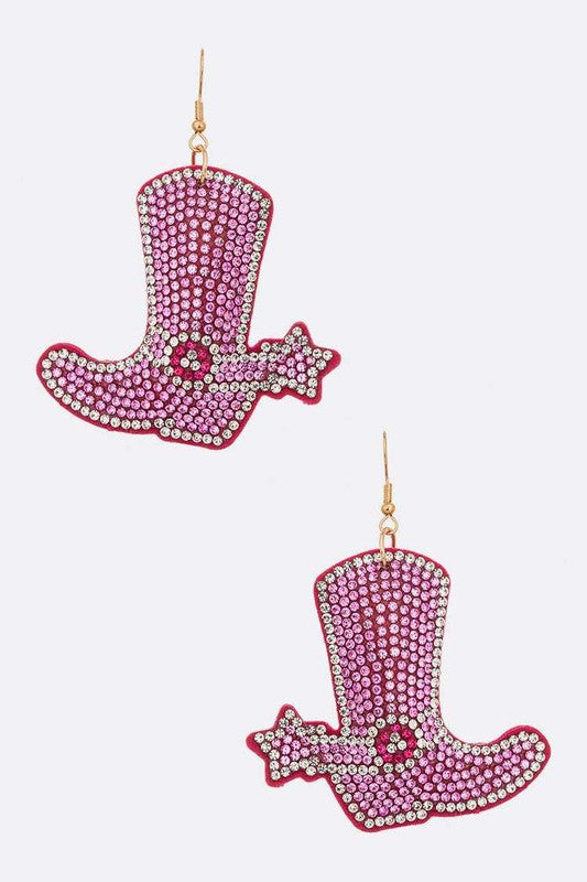 Pink Stone Cowboy Boots Pillow Earrings - House of Binx
