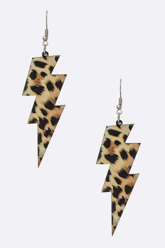 Leopard Printed Lightening Bolt Earrings - House of Binx