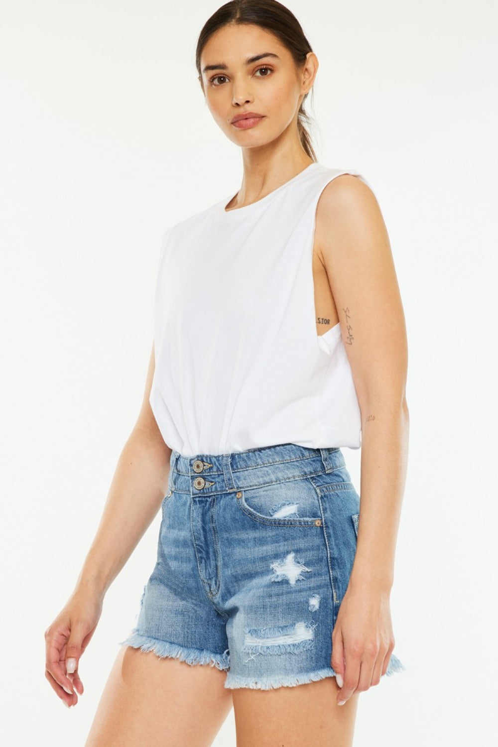 Kancan Full Size High Rise Raw Hem Denim Shorts - House of Binx