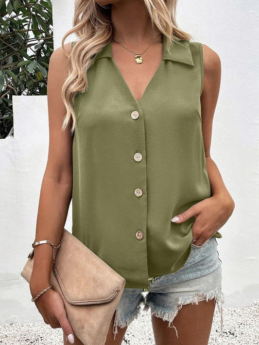 Full Size Johnny Collar Button Up Tank - House of Binx